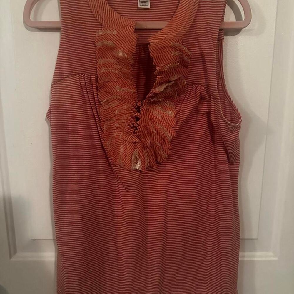 Mango red & orange striped blouse with ruffles, size L